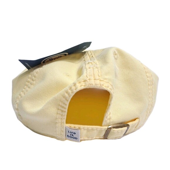 Life Is Good Summer Ocean Wave Heart Logo Sun Baseball Cap Hat Yellow Distressed - Picture 4 of 8